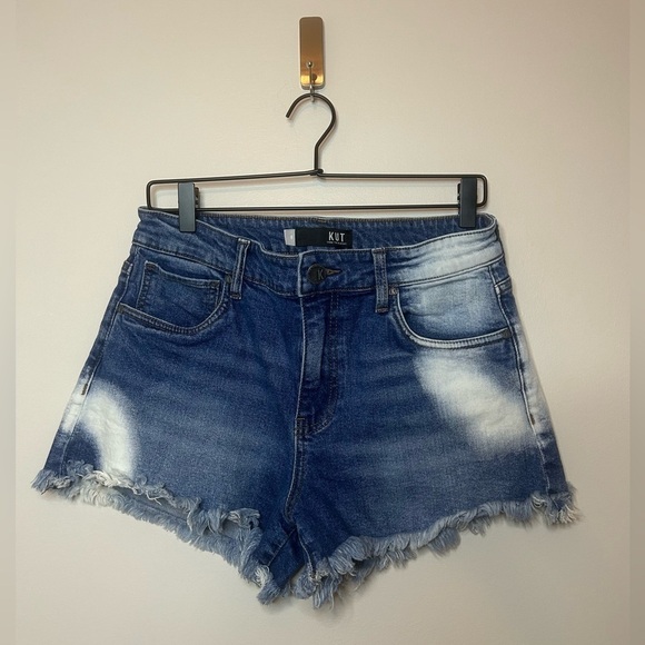 Kut from the Kloth Jean Shorts Jane High-Rise Bleach Dye Festival Fringe Size 8 - Picture 1 of 9